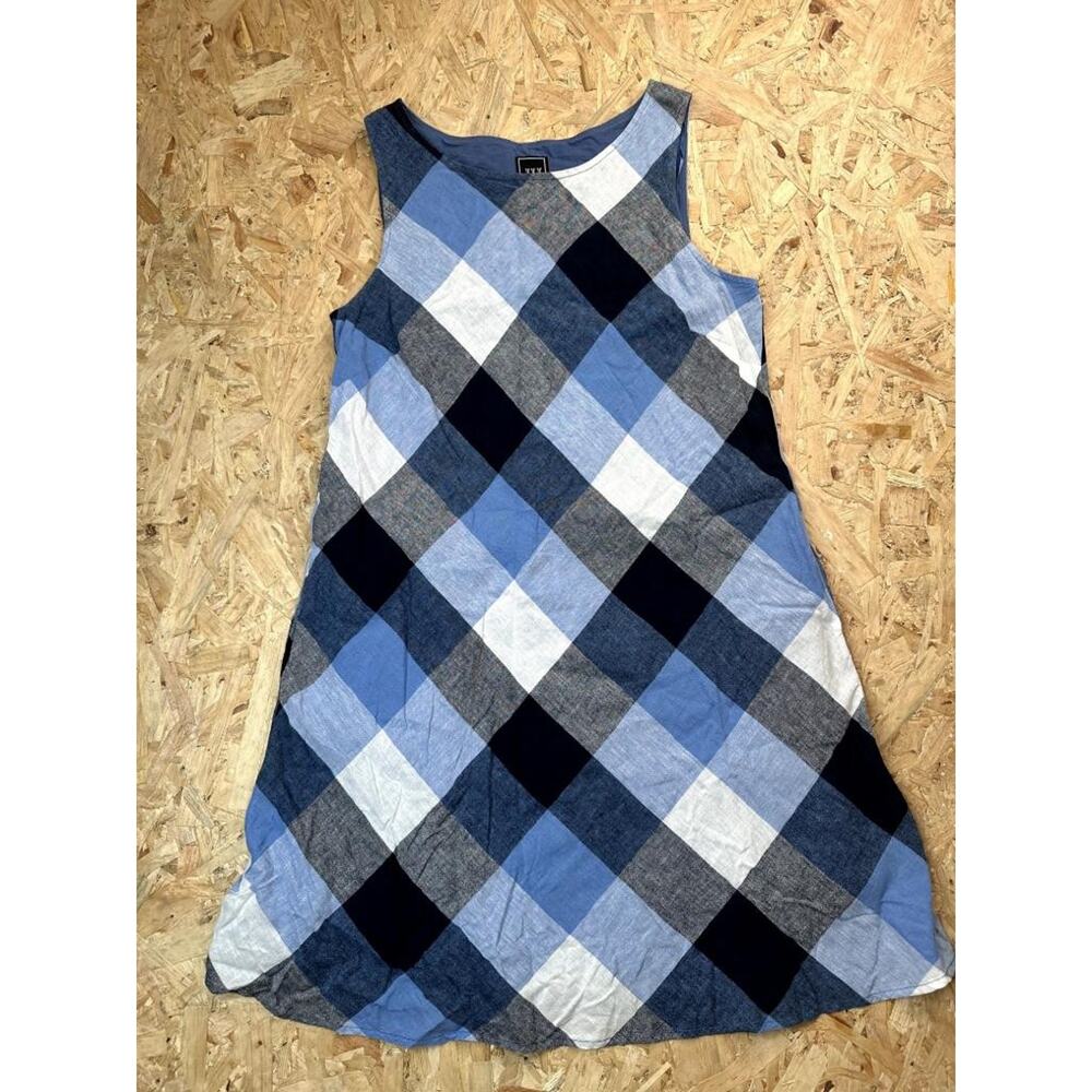 J. Jill Blue and White Plaid Sleeveless Mini Dress